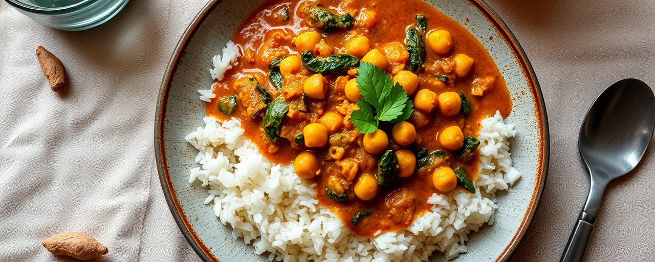 Spiced Chickpea and Spinach Curry with Coconut Rice