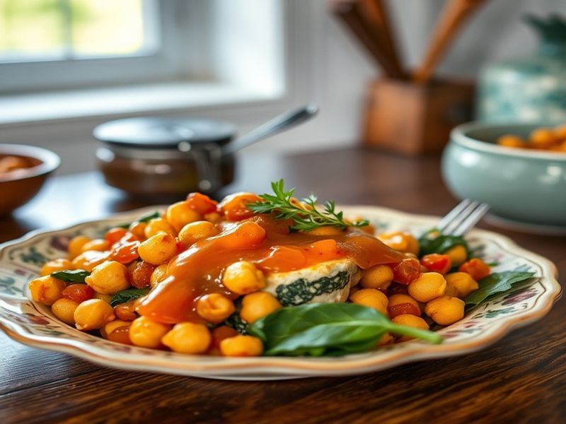Spiced Chickpea and Spinach Delight with Apricot Glaze
