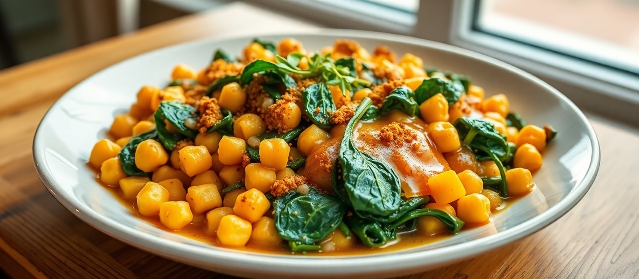 Spiced Chickpea and Spinach Delight with Apricot Glaze