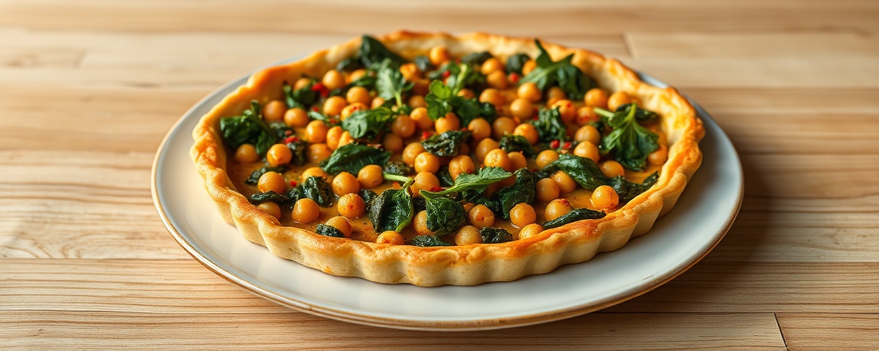 Spiced Chickpea and Spinach Tart with Harissa Drizzle