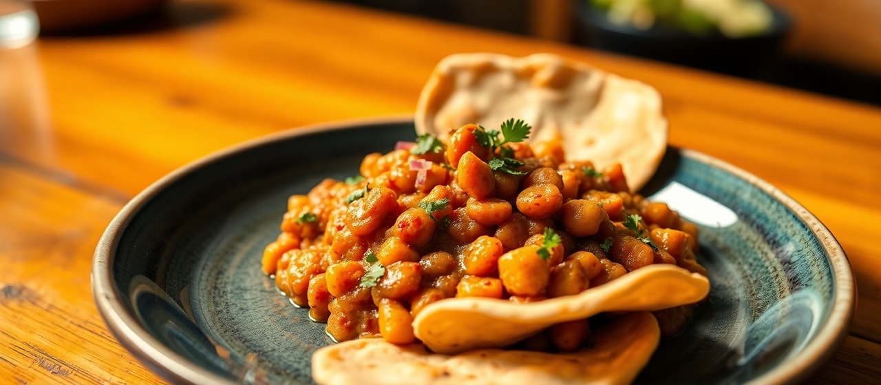 Spiced Ethiopian Chickpea and Sweet Potato Wat with Injera Crisps