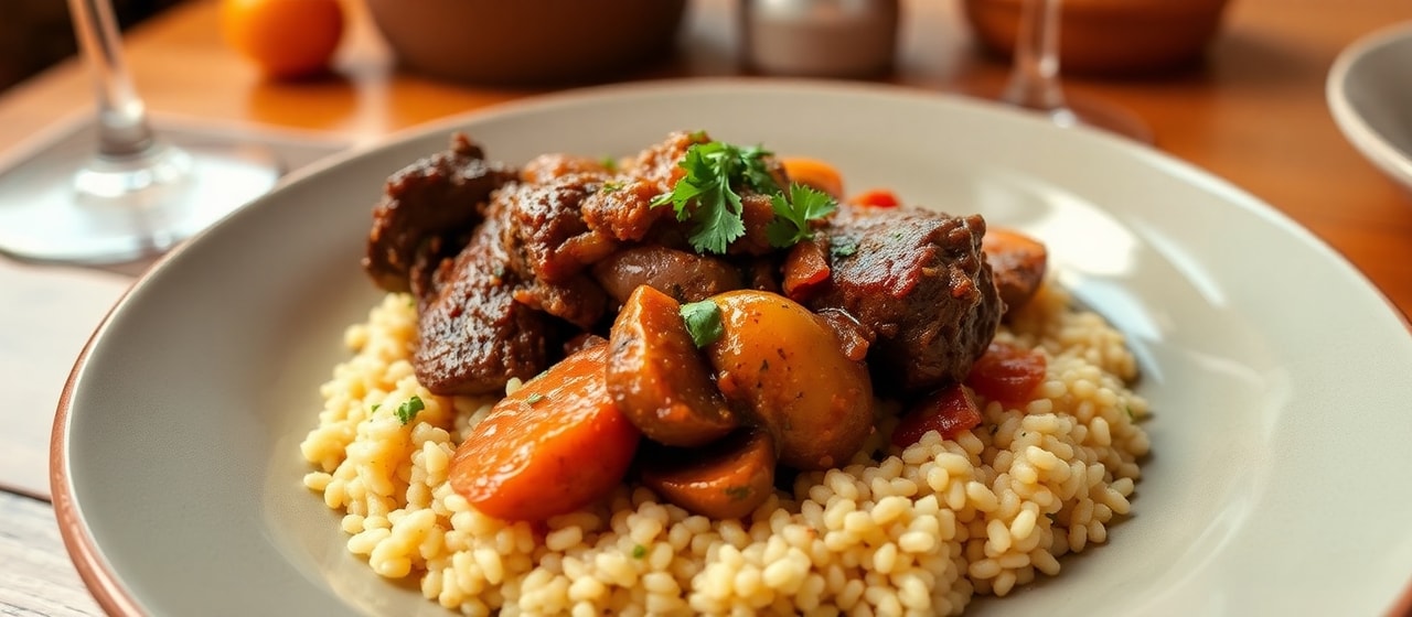 Spiced Lamb and Apricot Tagine with Almond Couscous