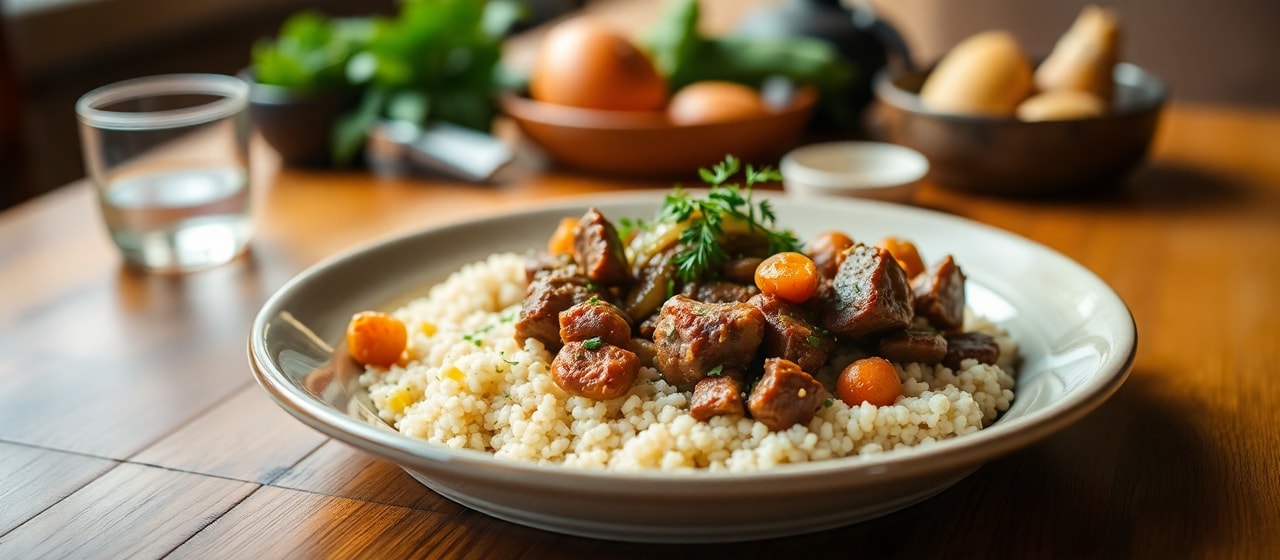 Spiced Lamb and Apricot Tagine with Almond Couscous