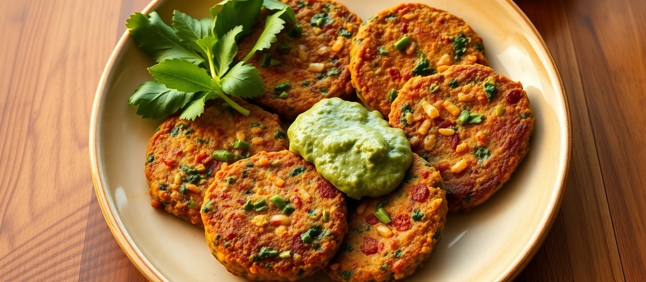 Spiced Lentil and Spinach Patties with Mint Chutney