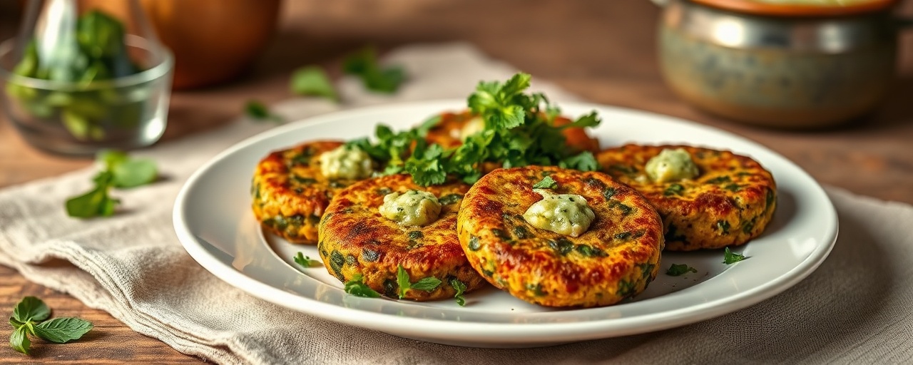 Spiced Lentil and Spinach Patties with Mint Chutney