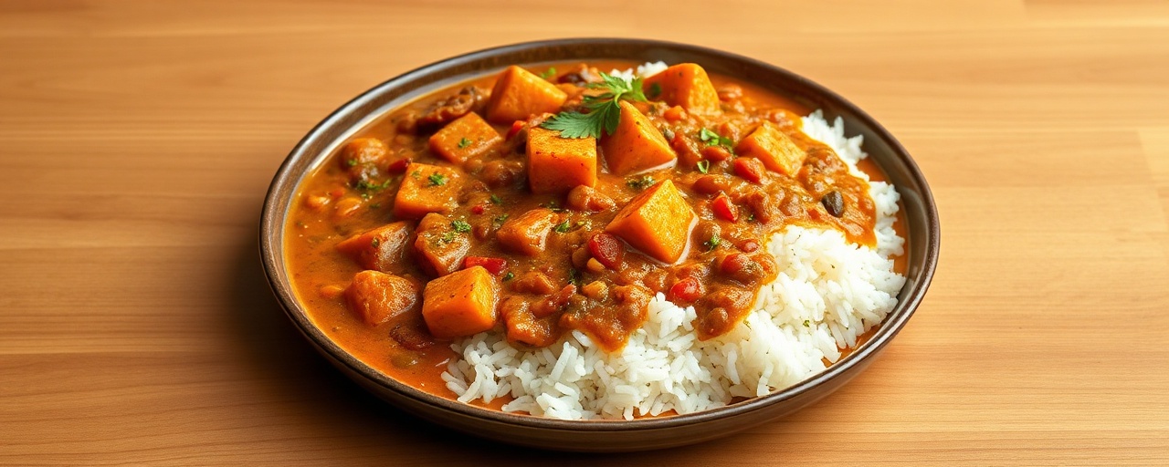 Spiced Lentil and Sweet Potato Curry with Coconut Rice