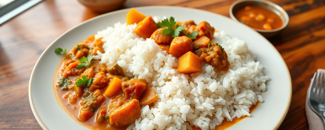 Spiced Lentil and Sweet Potato Curry with Coconut Rice