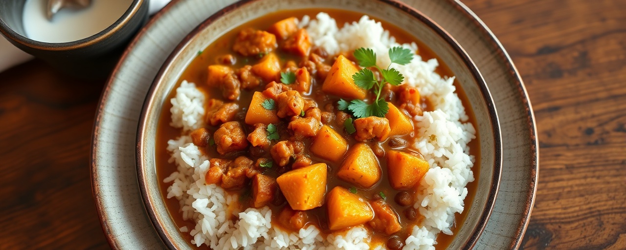 Spiced Lentil and Sweet Potato Curry with Coconut Rice