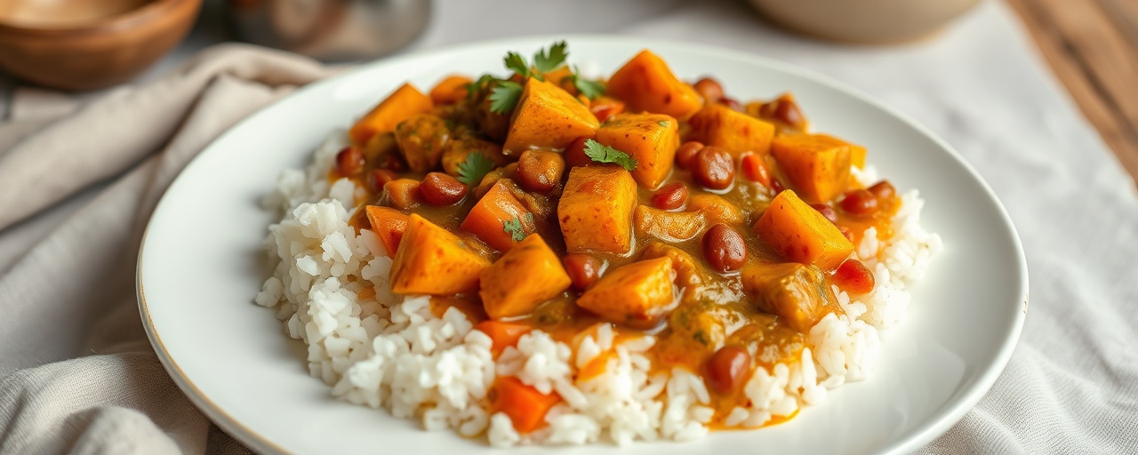 Spiced Lentil and Sweet Potato Curry with Coconut Rice