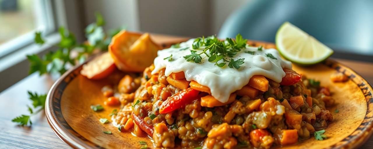 Spiced Lentil and Sweet Potato Shepherd's Pie with Coconut-Lime Topping