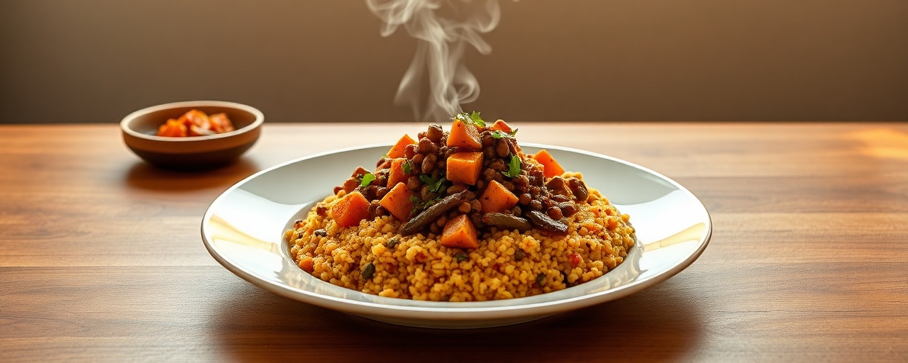 Spiced Lentil and Sweet Potato Tagine with Apricot Couscous