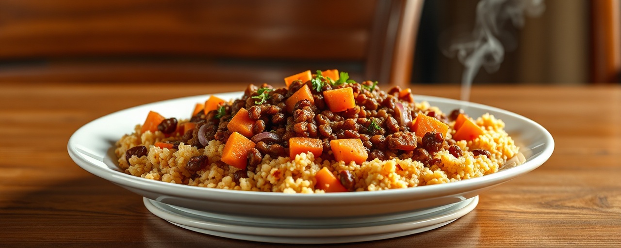 Spiced Lentil and Sweet Potato Tagine with Apricot Couscous