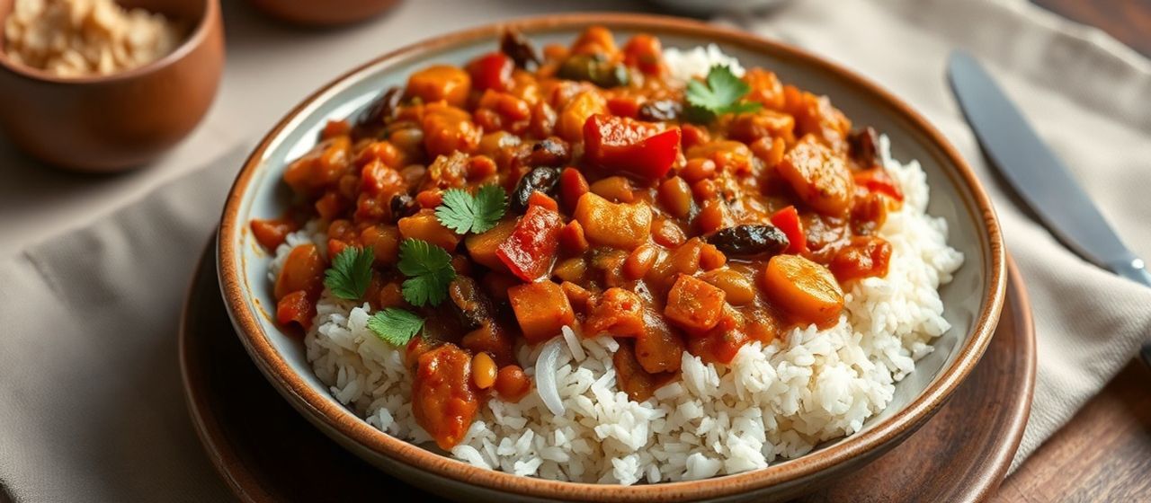 Spiced Lentil and Vegetable Curry with Coconut Rice