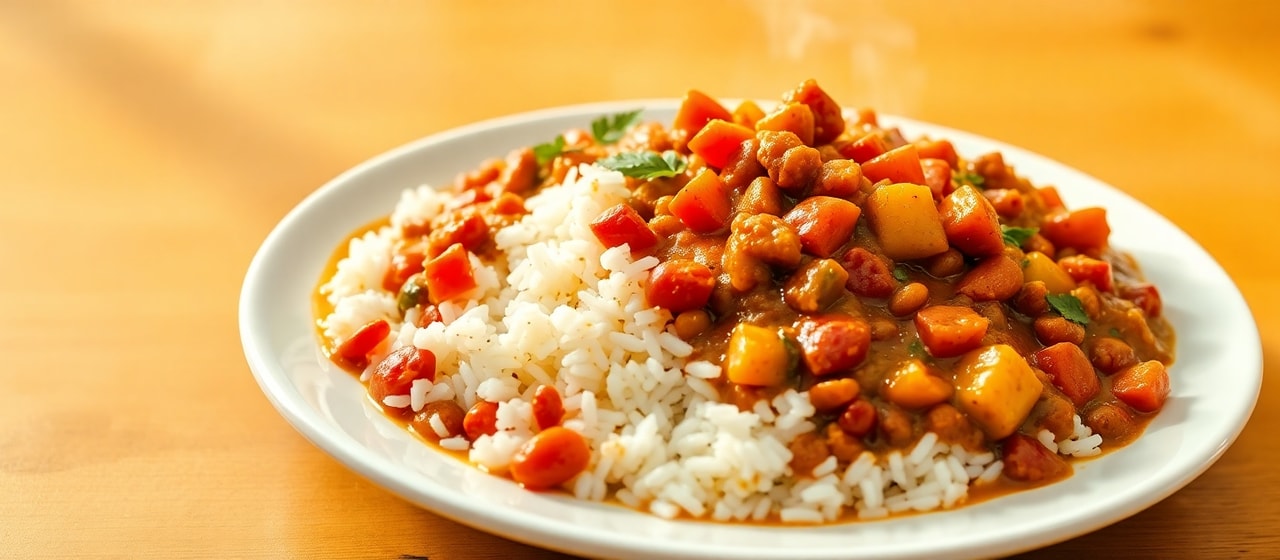 Spiced Lentil and Vegetable Curry with Coconut Rice