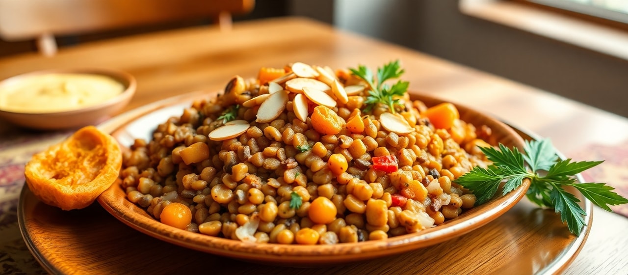 Spiced Lentil and Vegetable Tagine with Almonds and Apricots