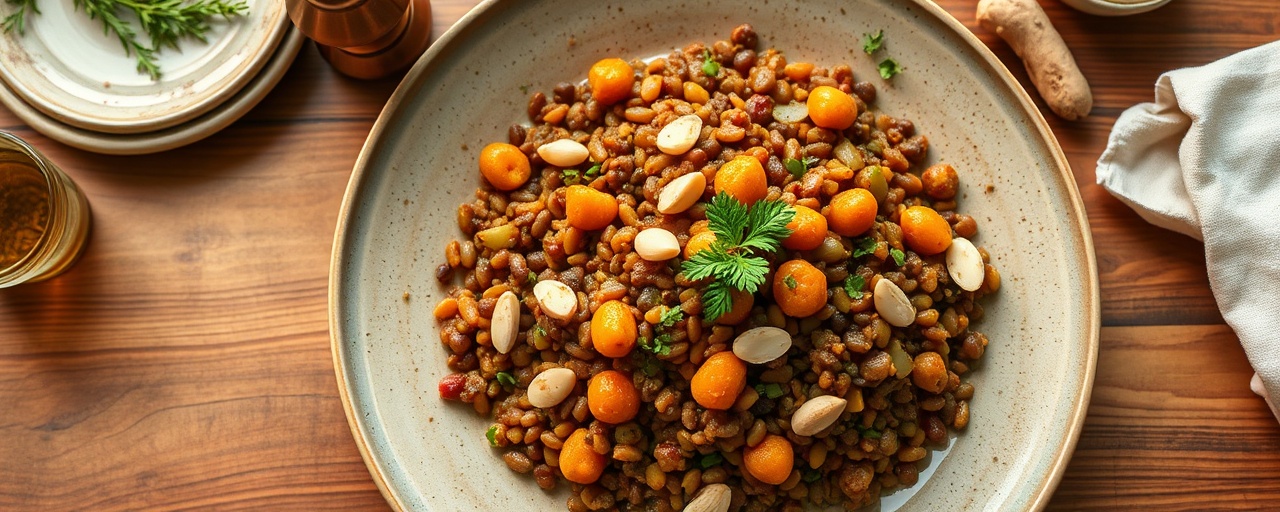 Spiced Lentil and Vegetable Tagine with Almonds and Apricots
