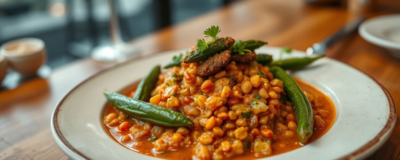 Spiced Red Lentil and Coconut Curry with Crispy Okra