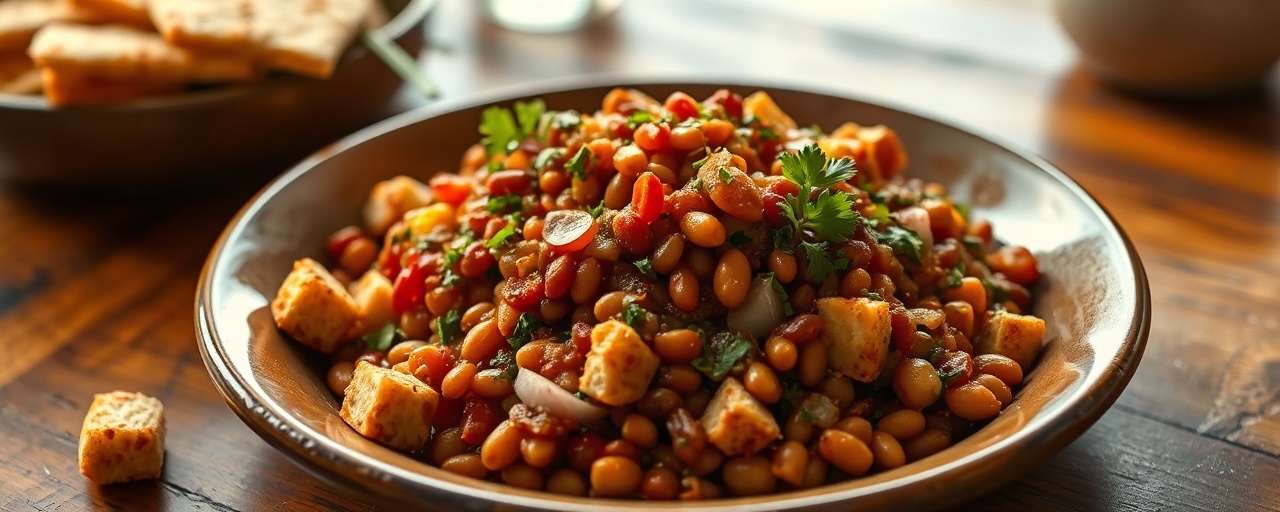 Spiced Red Lentil and Vegetable Wat with Injera Croutons
