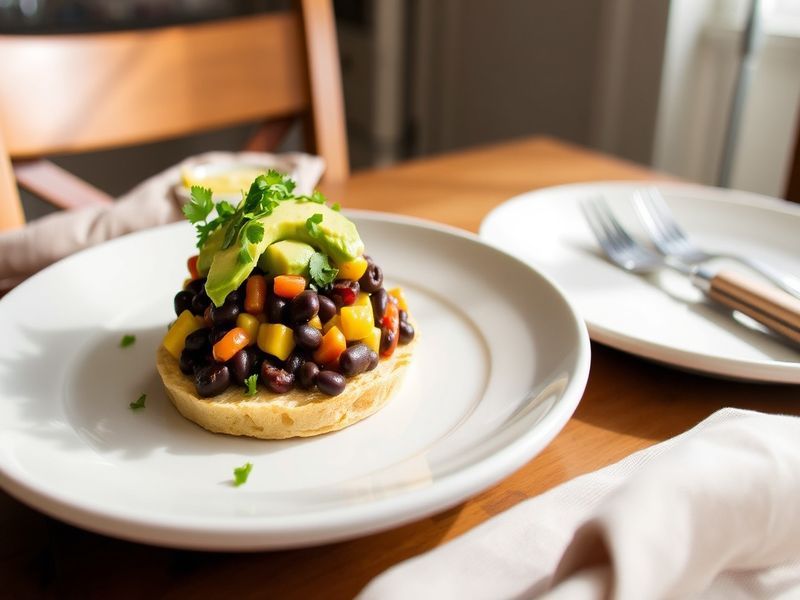 Spicy Black Bean and Corn Tostadas with Avocado Crema