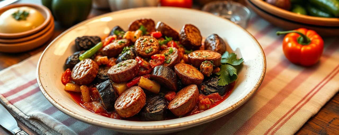 Spicy Cajun Eggplant Skillet with Andouille Sausage