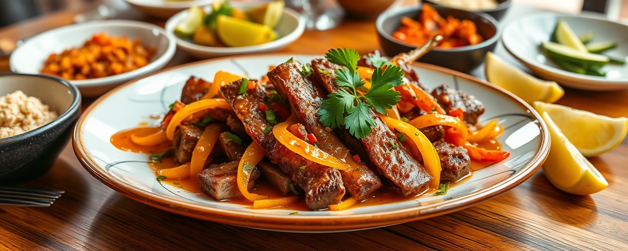 Spicy Caribbean Flash-Fried Lamb Ribbons with Mango-Lime Glaze