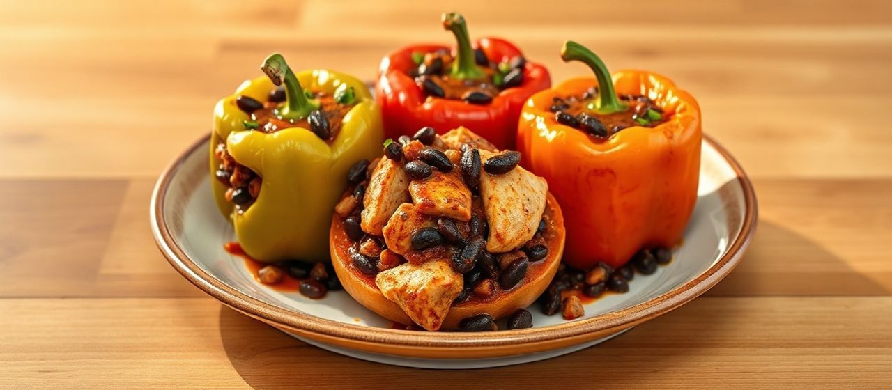 Spicy Chipotle Chicken and Black Bean Stuffed Bell Peppers