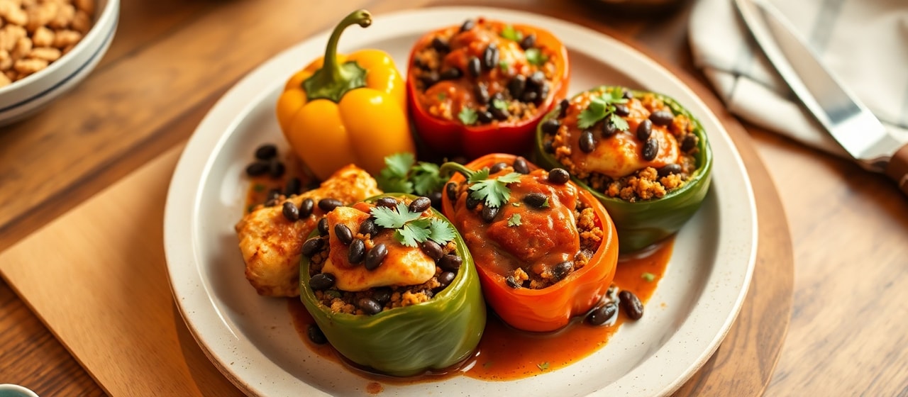 Spicy Chipotle Chicken and Black Bean Stuffed Bell Peppers