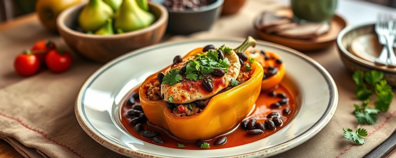 Spicy Chipotle Chicken and Black Bean Stuffed Bell Peppers