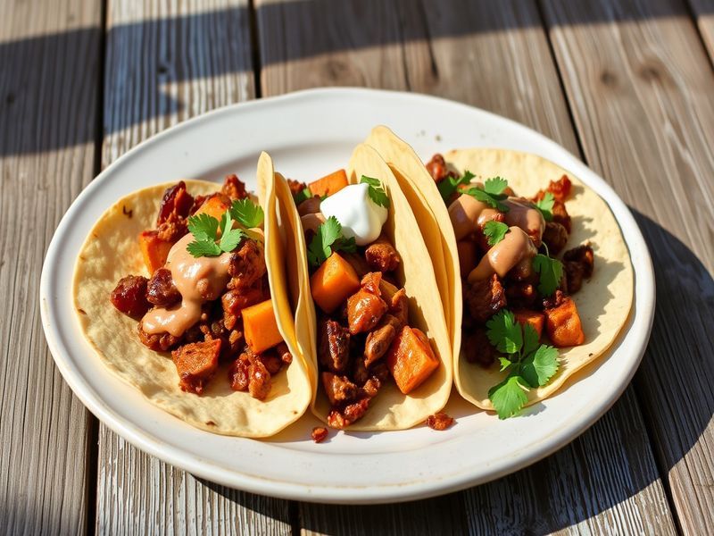 Spicy Chorizo and Sweet Potato Tacos with Chipotle Crema