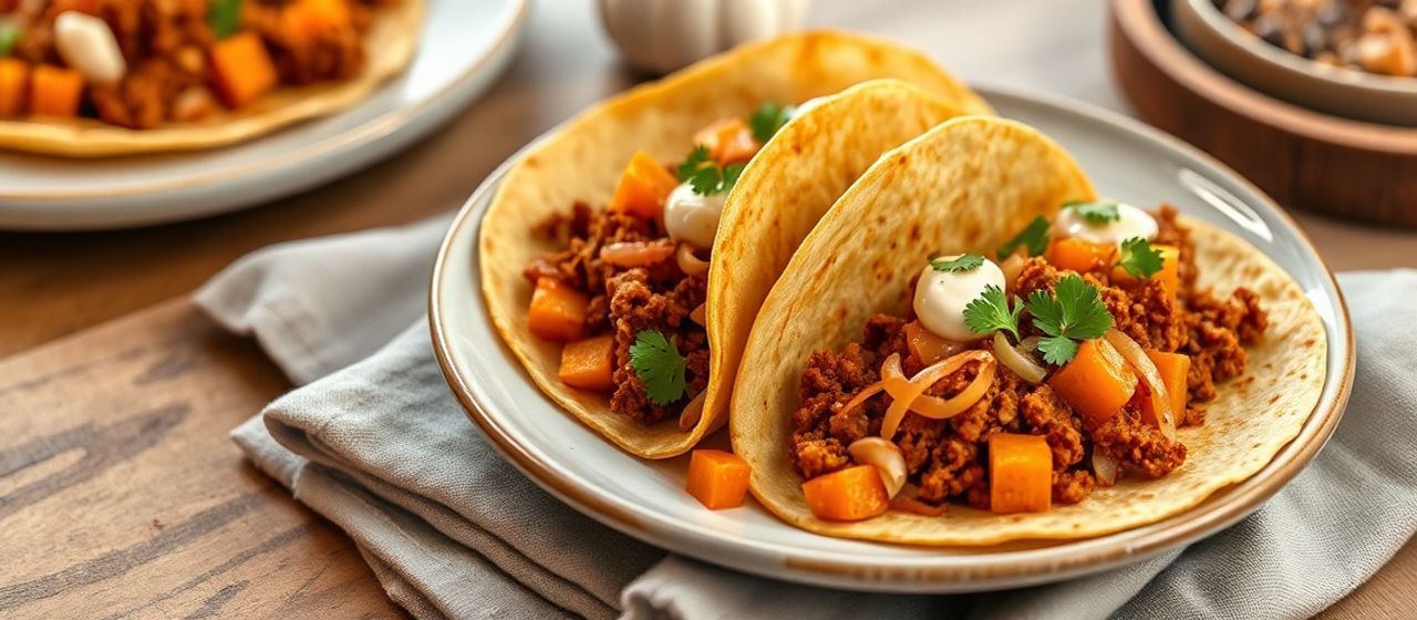 Spicy Chorizo and Sweet Potato Tacos with Chipotle Crema