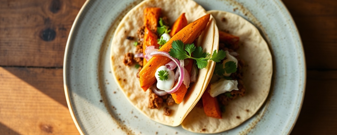 Spicy Chorizo and Sweet Potato Tacos with Chipotle-Lime Crema