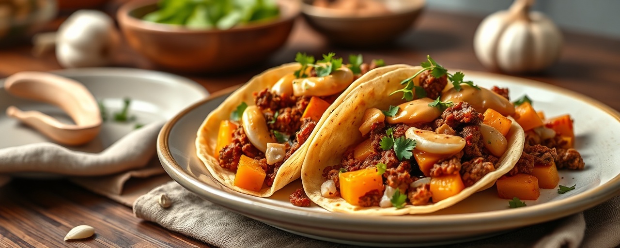 Spicy Chorizo and Sweet Potato Tacos with Chipotle Crema