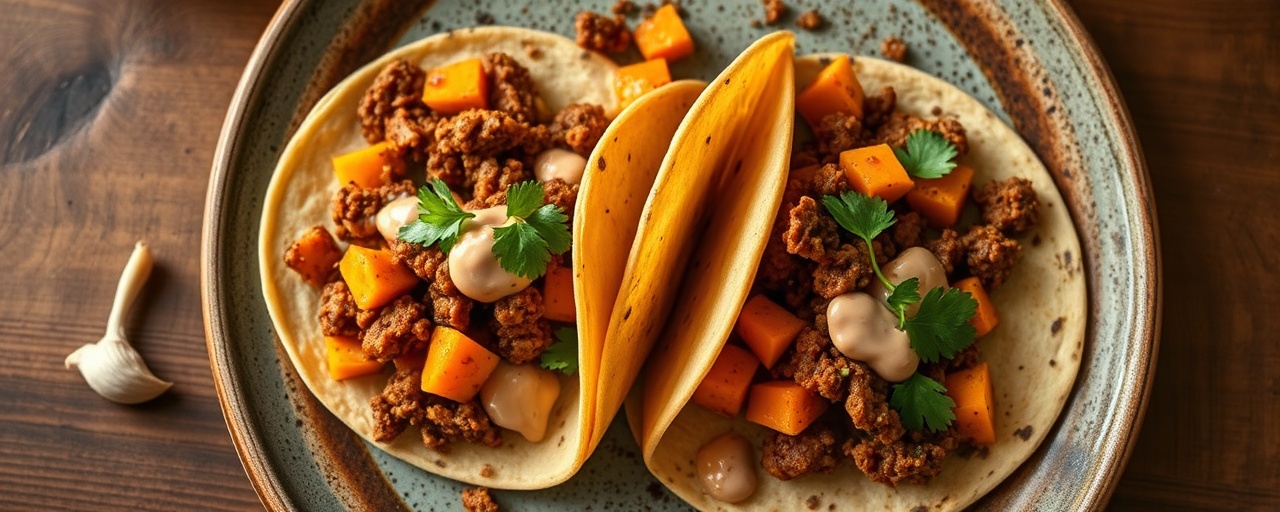 Spicy Chorizo and Sweet Potato Tacos with Chipotle Crema