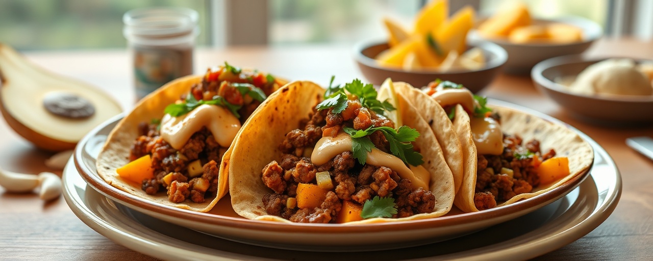 Spicy Chorizo and Sweet Potato Tacos with Chipotle Crema