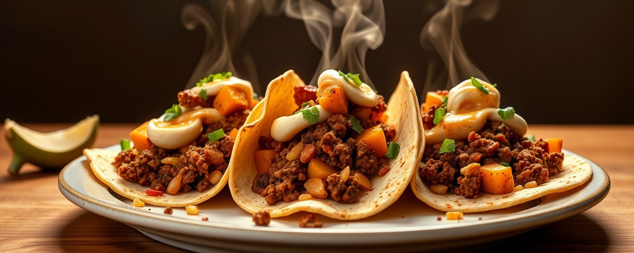 Spicy Chorizo and Sweet Potato Tacos with Chipotle Crema