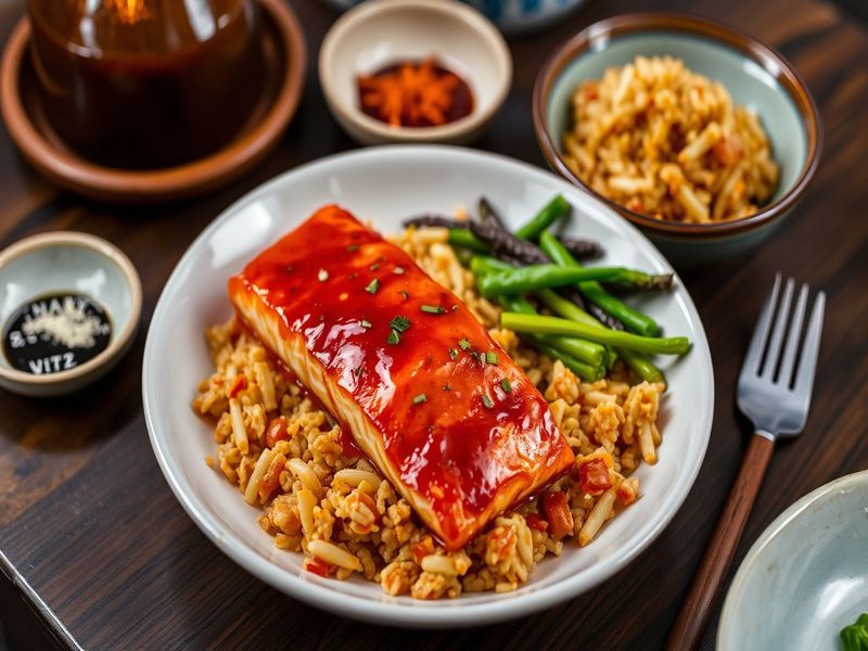 Spicy Gochujang Glazed Salmon with Kimchi Fried Rice