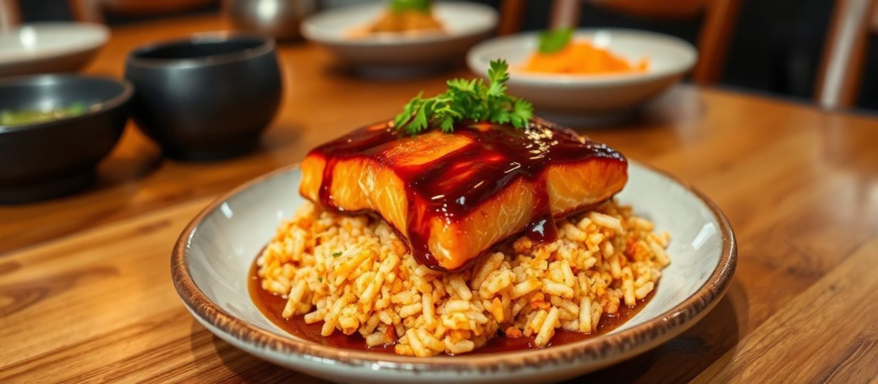 Spicy Gochujang Glazed Salmon with Kimchi Fried Rice