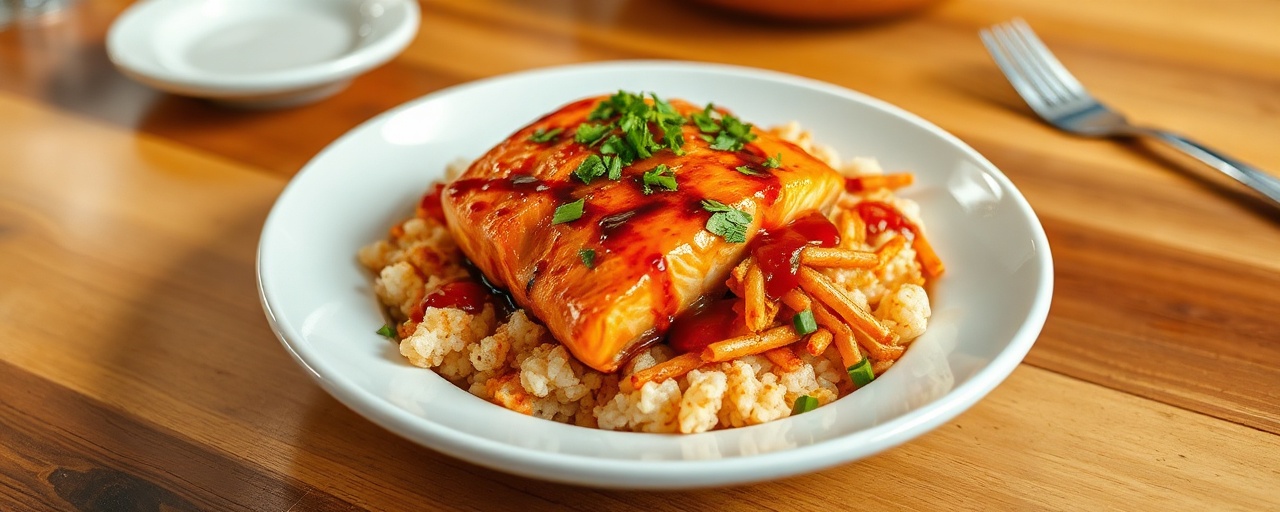 Spicy Gochujang Glazed Salmon with Kimchi Fried Rice