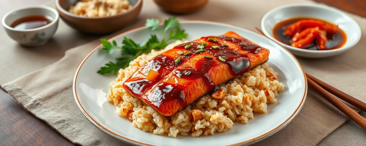 Spicy Gochujang Glazed Salmon with Kimchi Fried Rice