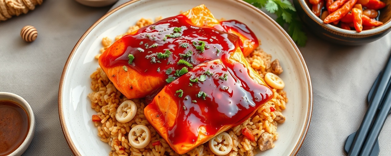 Spicy Gochujang Glazed Salmon with Kimchi Fried Rice
