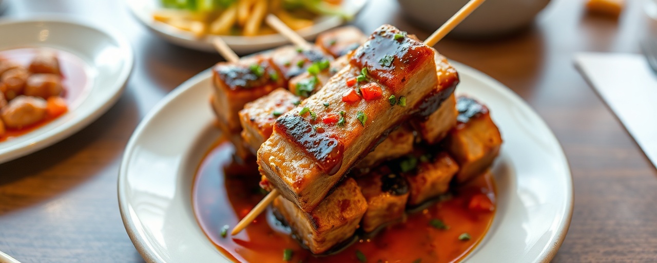 Spicy Gochujang Pork Belly and Kimchi Skewers