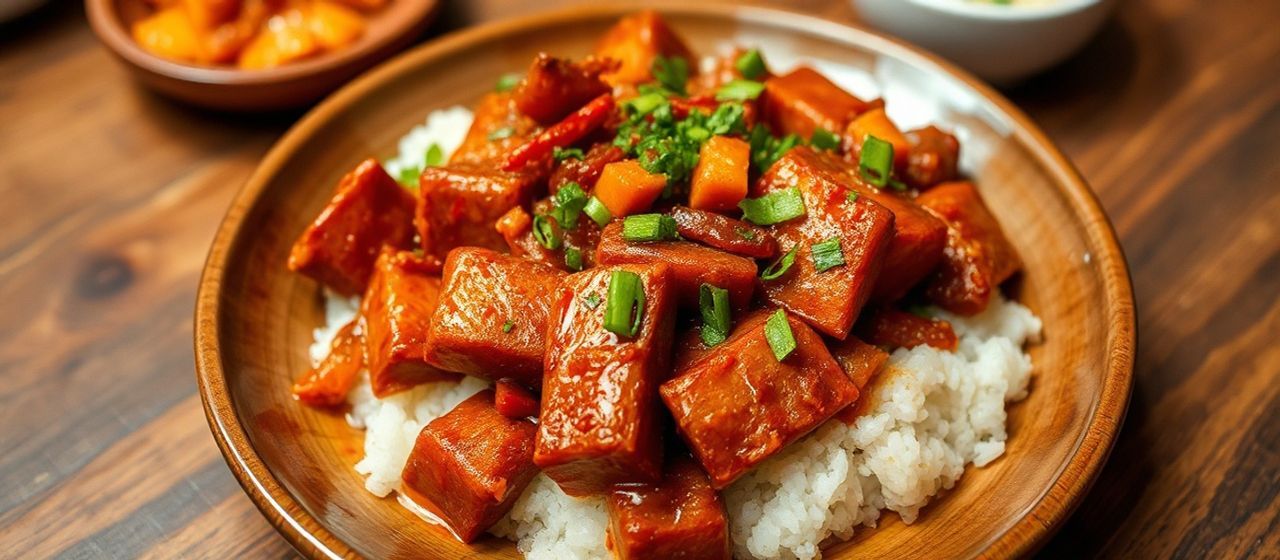 Spicy Gochujang Pork Belly Stir-fry with Kimchi and Rice Cakes