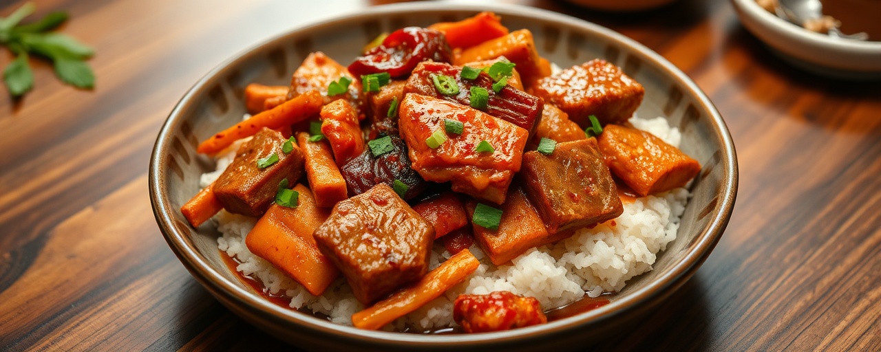 Spicy Gochujang Pork Belly Stir-fry with Kimchi and Rice Cakes