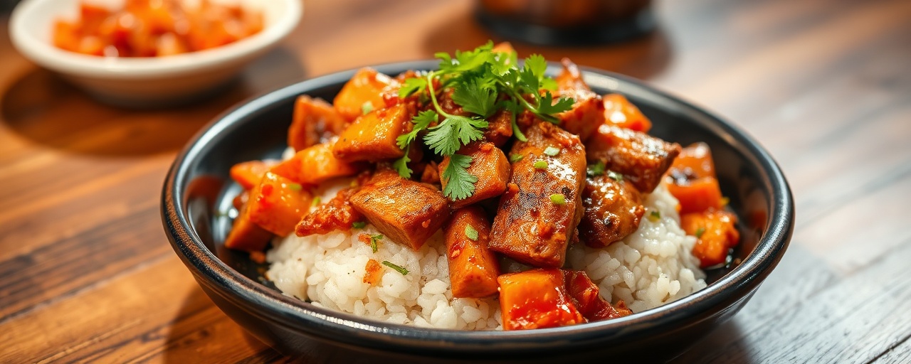 Spicy Gochujang Pork Belly Stir-fry with Kimchi and Rice Cakes