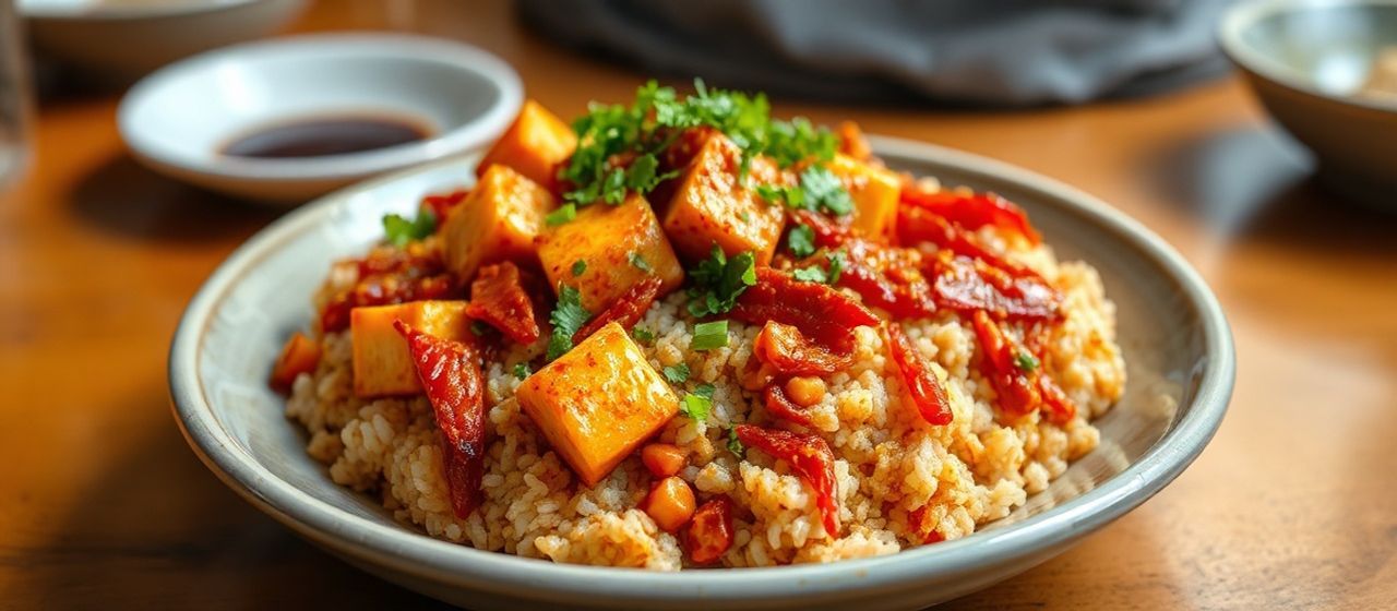 Spicy Gochujang Tofu and Kimchi Fried Rice