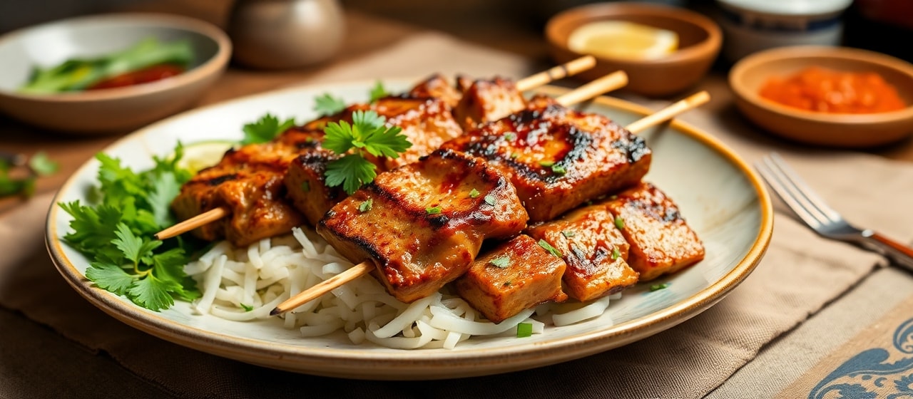 Spicy Harissa Lemongrass Grilled Pork Skewers