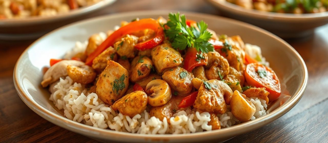 Spicy Indian Chicken, Mushroom, and Bell Pepper Masala