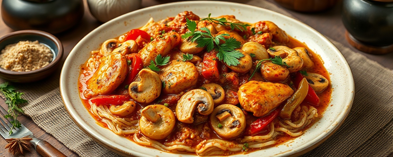 Spicy Indian Chicken, Mushroom, and Bell Pepper Masala