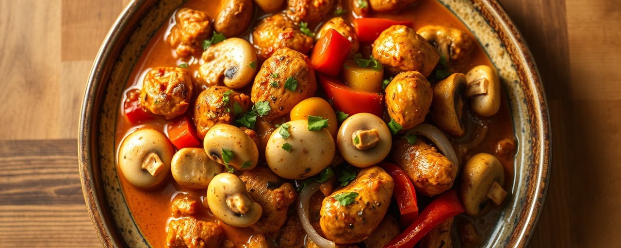 Spicy Indian Chicken, Mushroom, and Bell Pepper Masala