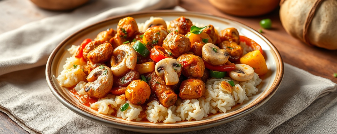 Spicy Indian Chicken, Mushroom, and Bell Pepper Masala